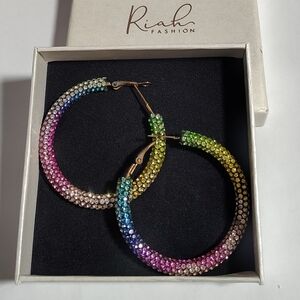 Crystal Bling Rainbow LGBTQ Pride Friendly Hoop Earrings